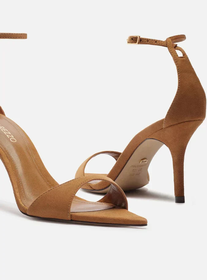 Sandália Marrom Camurça Salto Médio Tiras