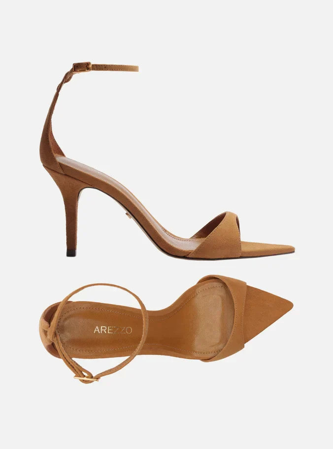 Sandália Marrom Camurça Salto Médio Tiras