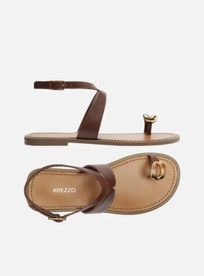 Sandália Rasteira Marrom Couro Metal Bold