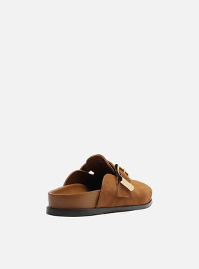 Clog Sabot Marrom Acamurçada Rasteira Fivela