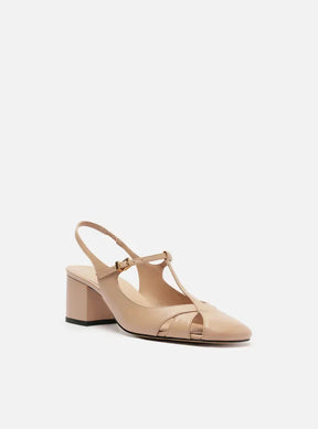 Sapato Boneca Bege Couro Slingback Recortes