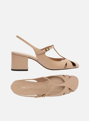 Sapato Boneca Bege Couro Slingback Recortes