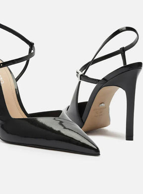 Scarpin Preto Salto Alto Slingback Cruzado