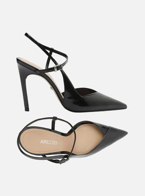 Scarpin Preto Salto Alto Slingback Cruzado