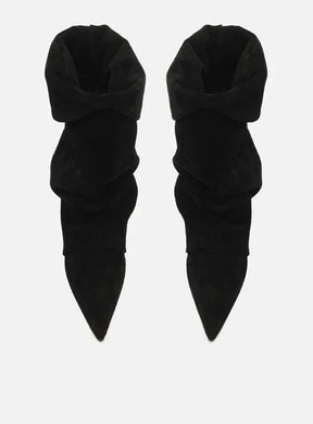 Bota Preta Suede Cano Médio Salto Fino Slouch