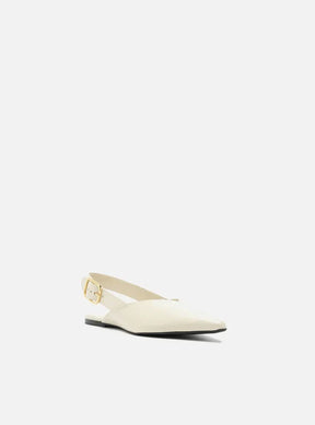 Sapatilha Branca Couro Slingback Fivela