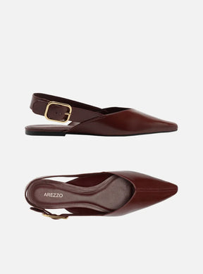 Sapatilha Vermelha Couro Slingback Fivela