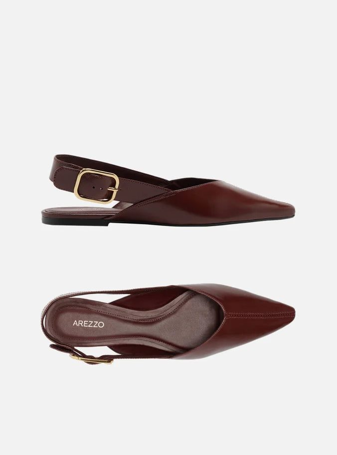 Sapatilha Vermelha Couro Slingback Fivela