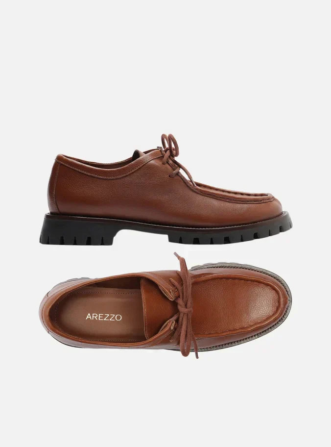 Mocassim Caramelo Couro Tratorado Amarração Siena