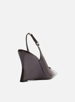 Scarpin Marrom Verniz Salto Alto Anabela Slingback