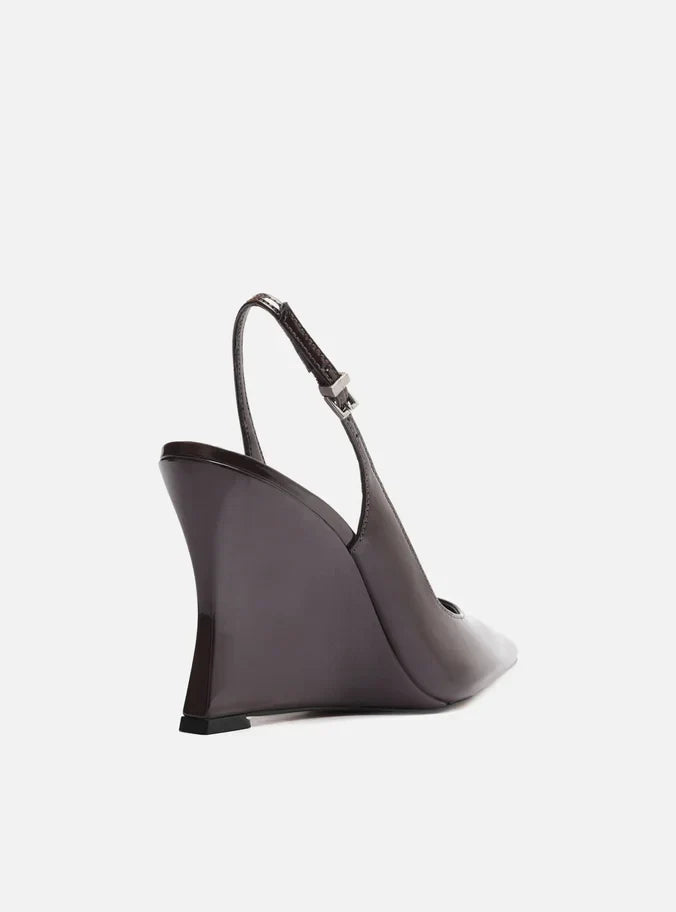 Scarpin Marrom Verniz Salto Alto Anabela Slingback
