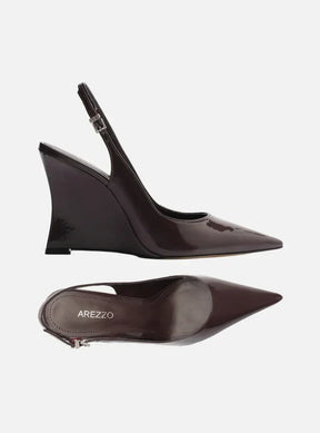 Scarpin Marrom Verniz Salto Alto Anabela Slingback