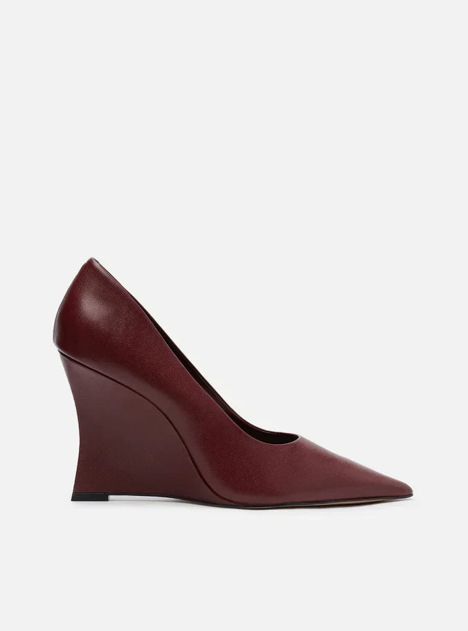 Scarpin Vermelho Couro Salto Alto Anabela