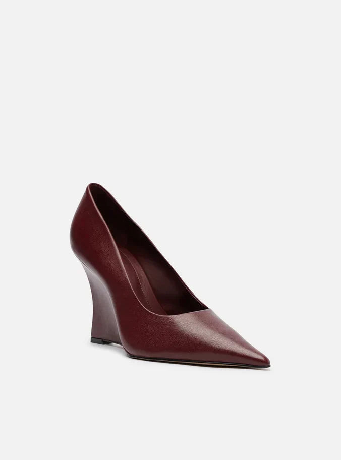 Scarpin Vermelho Couro Salto Alto Anabela