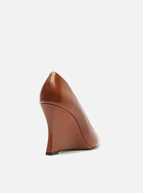 Scarpin Caramelo Couro Salto Anabela Bico Fino