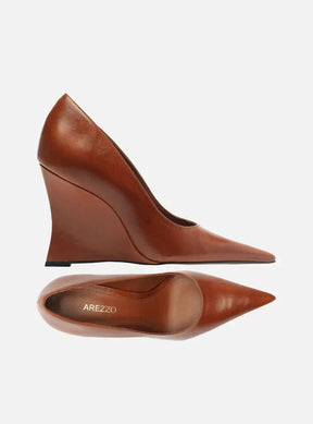 Scarpin Caramelo Couro Salto Anabela Bico Fino