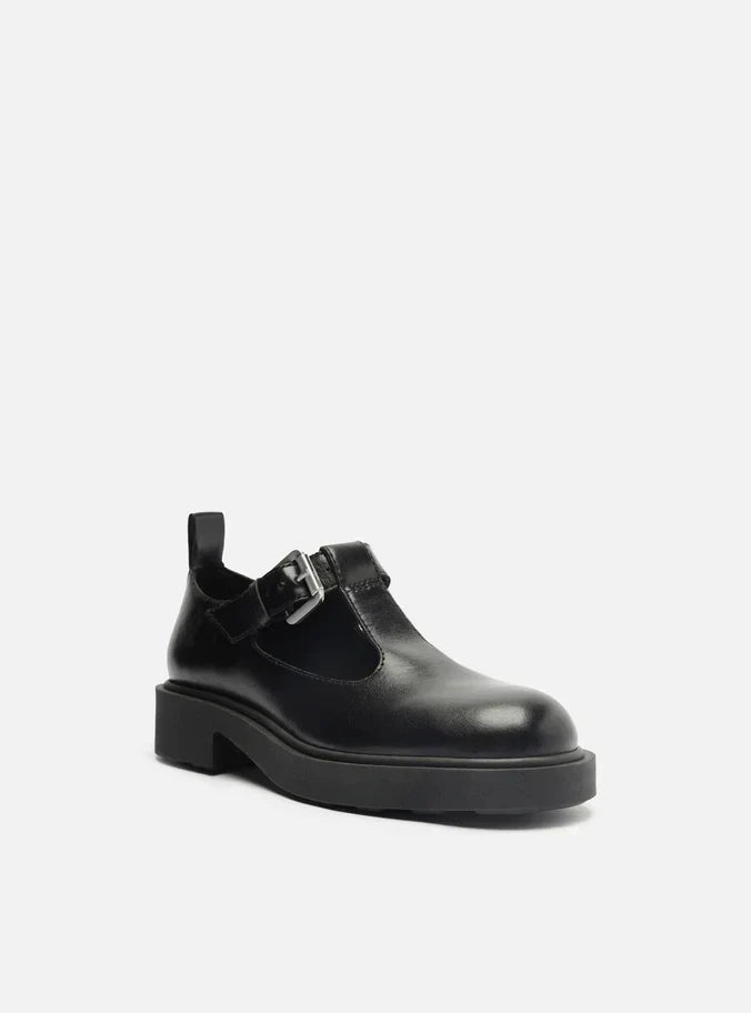 Sapato Boneca Preto Couro Tratorado Fivela