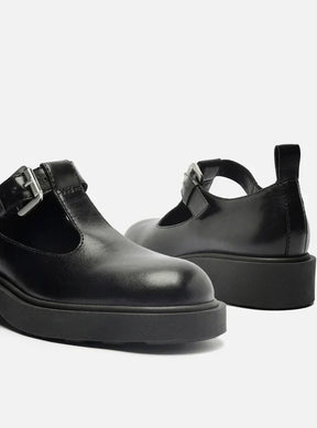 Sapato Boneca Preto Couro Tratorado Fivela