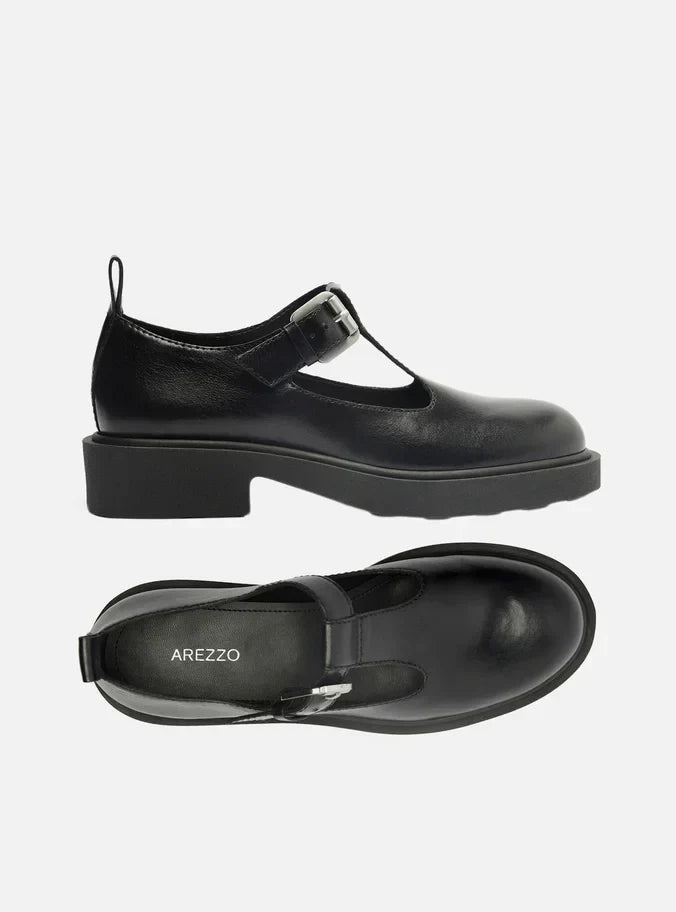 Sapato Boneca Preto Couro Tratorado Fivela