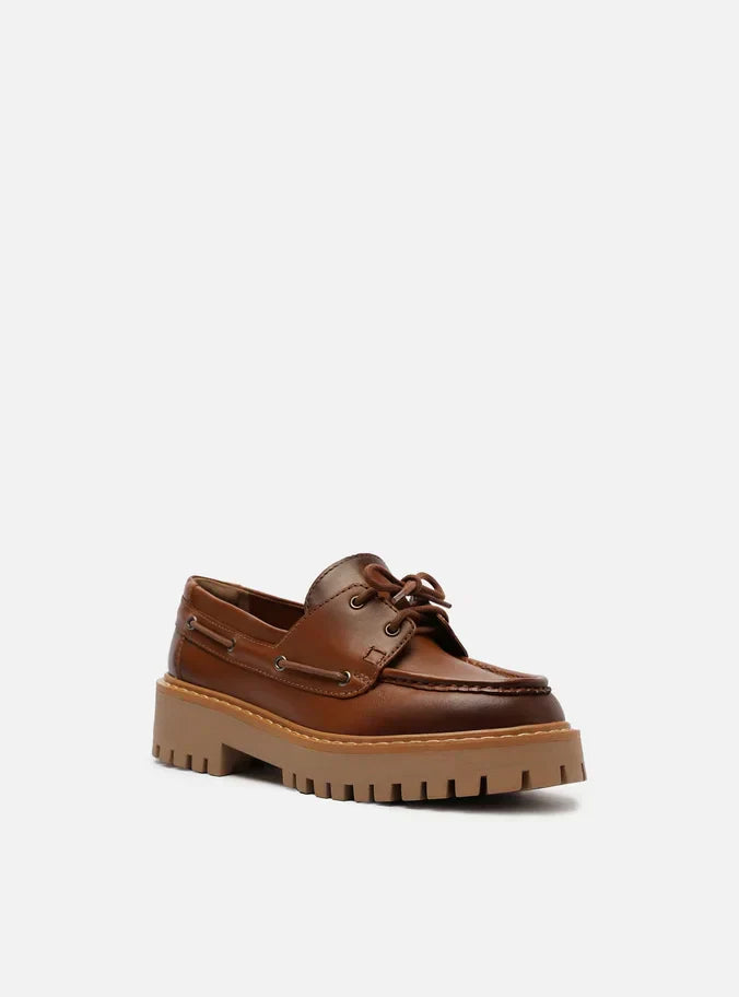 Mocassim Marrom Couro Tratorado Amarração