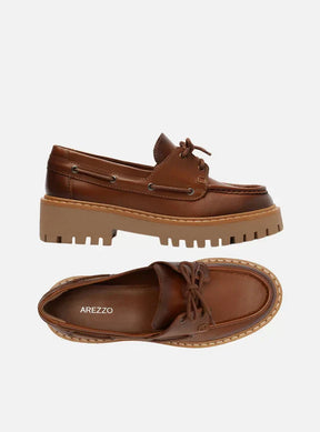 Mocassim Marrom Couro Tratorado Amarração