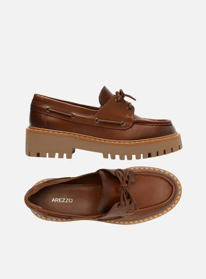 Mocassim Marrom Couro Tratorado Amarração