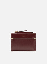 Carteira Vermelha Couro Pequena Zíper Metais