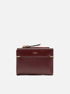 Carteira Vermelha Couro Pequena Zíper Metais