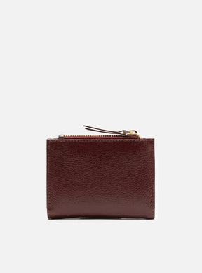 Carteira Vermelha Couro Pequena Zíper Metais