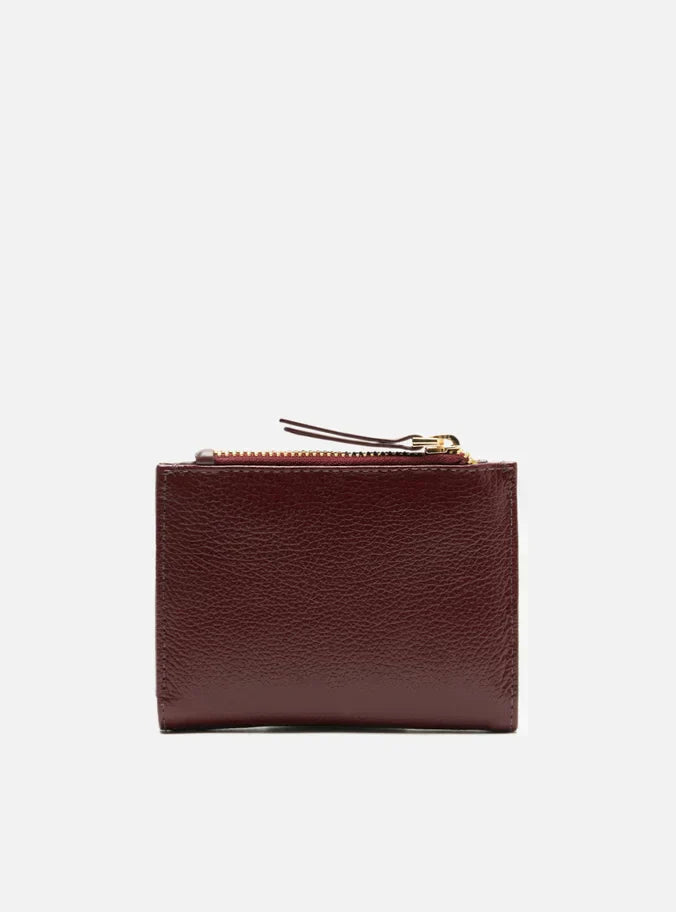 Carteira Vermelha Couro Pequena Zíper Metais