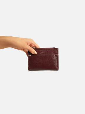 Carteira Vermelha Couro Pequena Zíper Metais