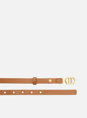 Cinto Marrom Couro Fino Fivela Hexagonal