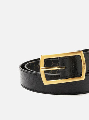 Cinto Preto Couro Médio Fivela Metal Vazada