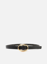 Cinto Preto Couro Fino Fivela Oval Metal