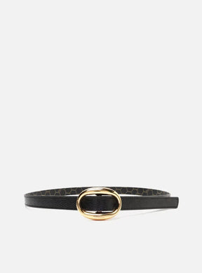 Cinto Preto Couro Fino Fivela Oval Metal