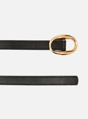 Cinto Preto Couro Fino Fivela Oval Metal