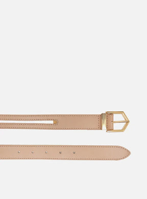 Cinto Bege Couro Recorte Fivela Metal