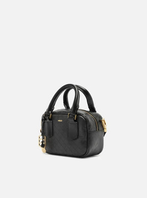 Bolsa Bowling Preta Couro Tressê Pequena