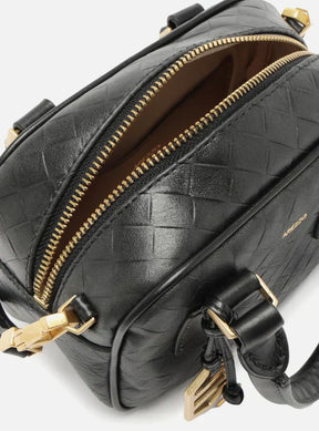 Bolsa Bowling Preta Couro Tressê Pequena