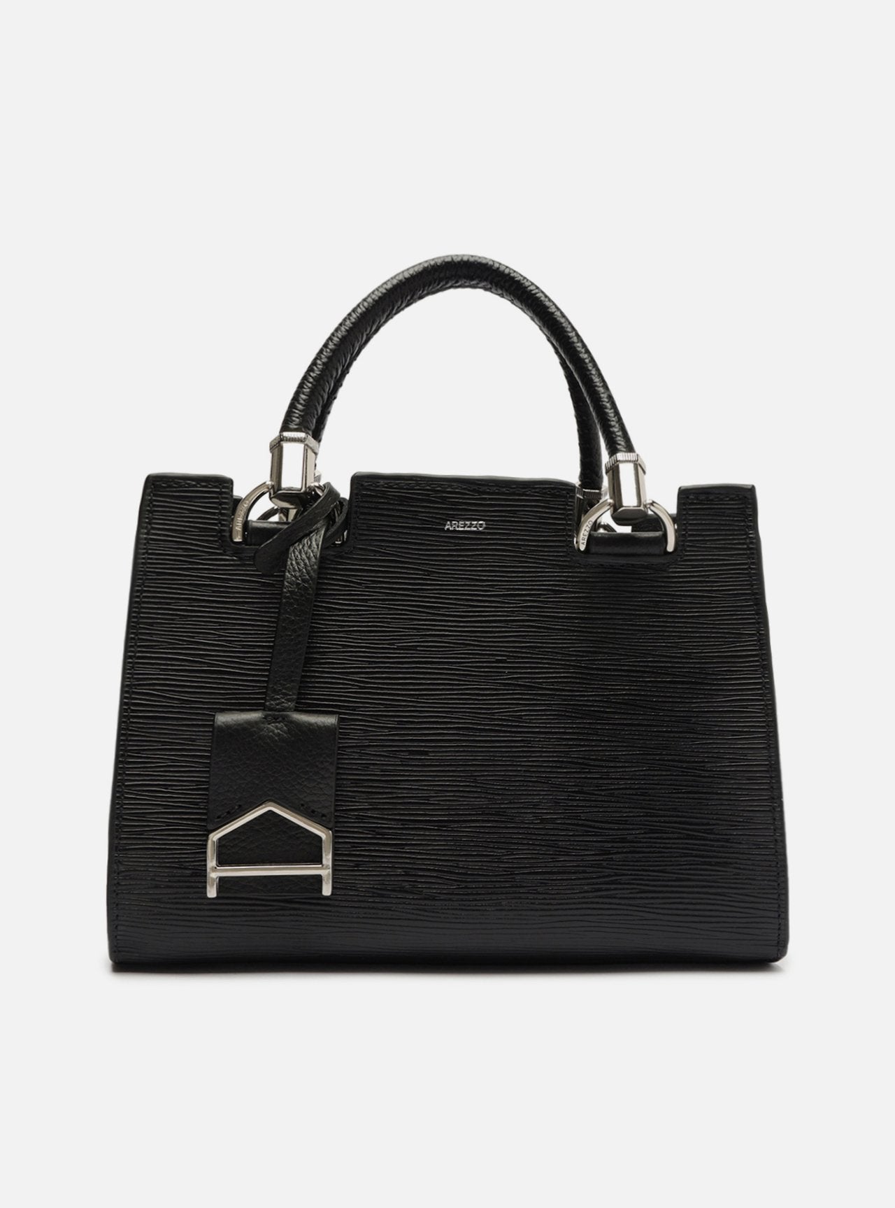 Bolsa Tote Preta Couro Abraccio Wave Média