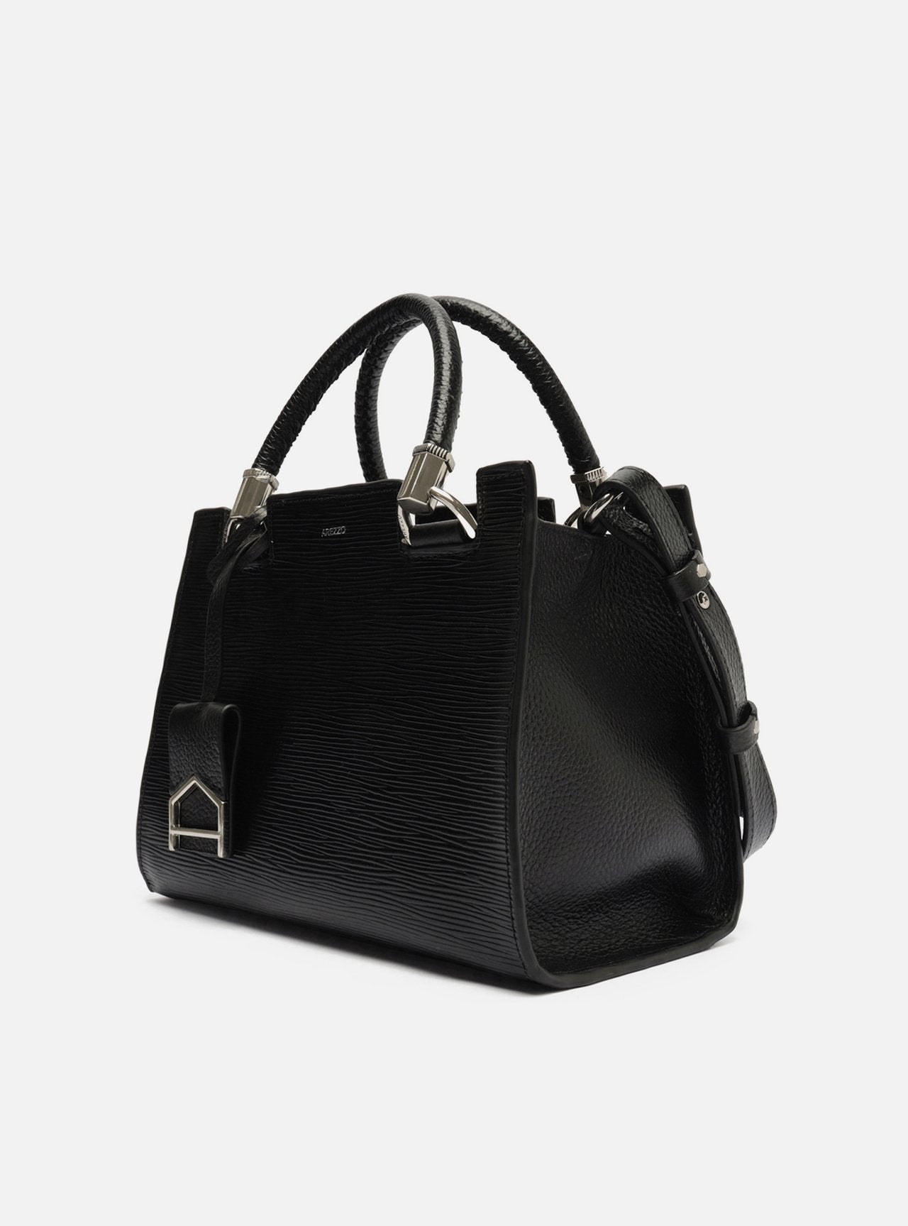 Bolsa Tote Preta Couro Abraccio Wave Média