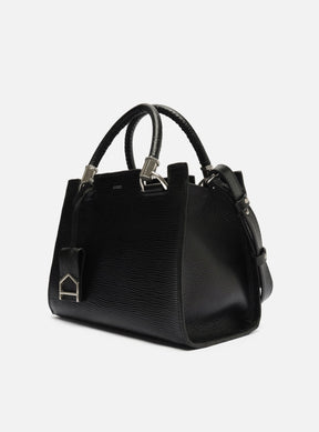 Bolsa Tote Preta Couro Abraccio Wave Média