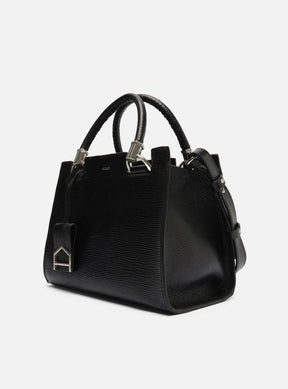 Bolsa Tote Preta Couro Abraccio Wave Média