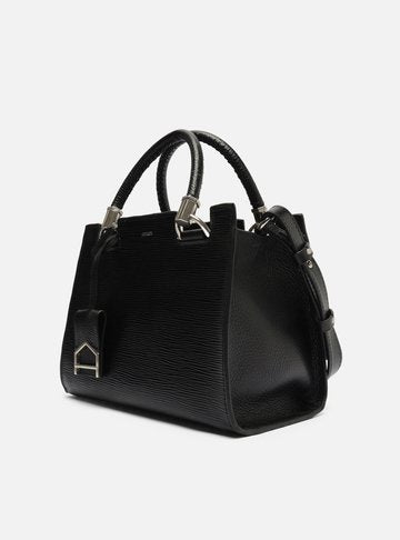 Bolsa Tote Preta Couro Abraccio Wave Média