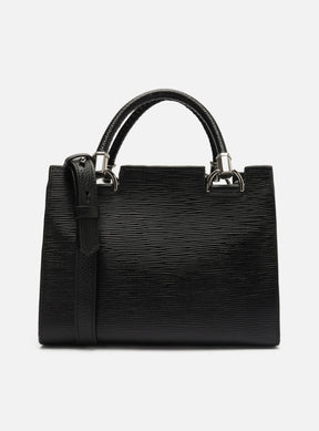 Bolsa Tote Preta Couro Abraccio Wave Média