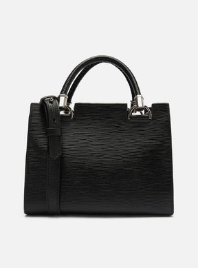 Bolsa Tote Preta Couro Abraccio Wave Média