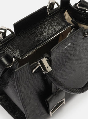 Bolsa Tote Preta Couro Abraccio Wave Média