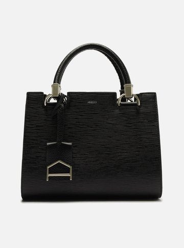 Bolsa Tote Preta Couro Abraccio Wave Média