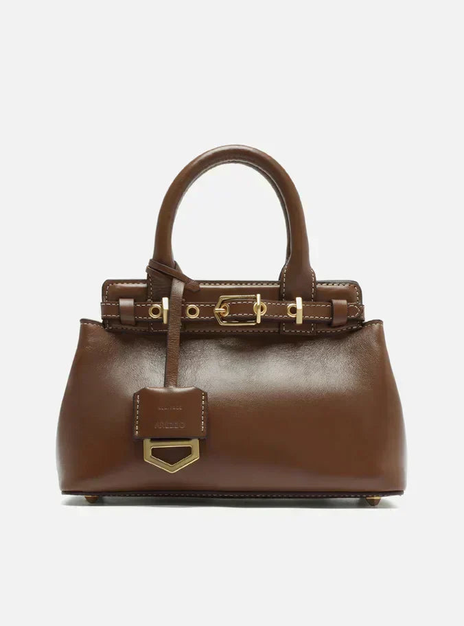 Bolsa Tote Marrom Couro Pequena Bag Charm Victória