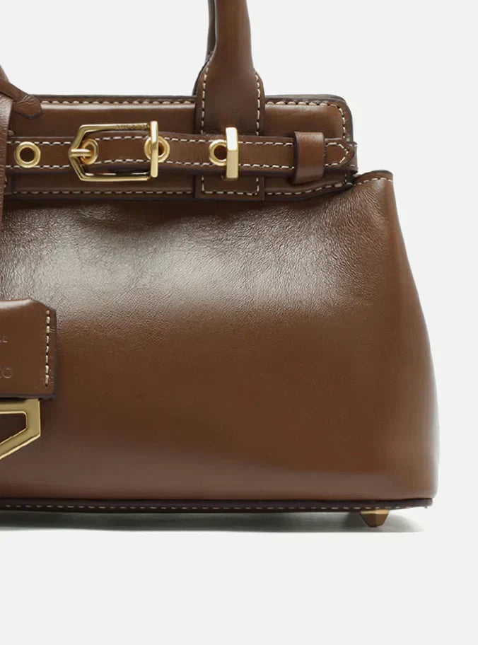 Bolsa Tote Marrom Couro Pequena Bag Charm Victória